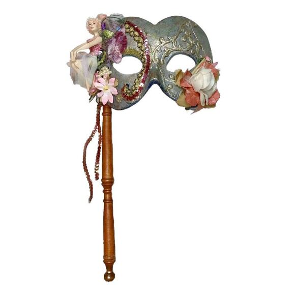 Katherine’s Collection Mask Masquerade Mardi Gras Fairy Gold Sequins Flowers - Picture 2 of 16